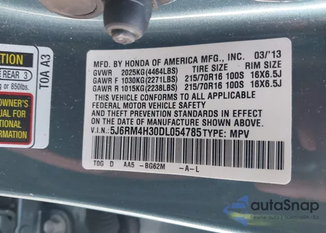 2013 Honda Cr-V Lx from USA, damaged, VIN 5J6RM4H30DL054785